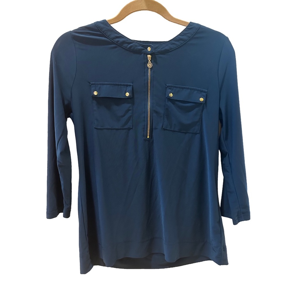 Anne Klein Goldtone Zipper Teal Blouse - Small